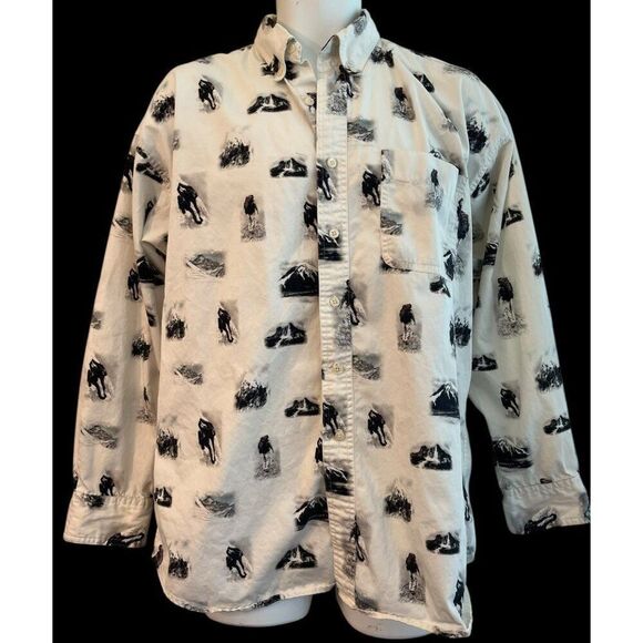 Chaps Ralph Lauren Other - Ralph Lauren Mens Large Mountaineering Hiking Mountain Print Button Shirt Vtg